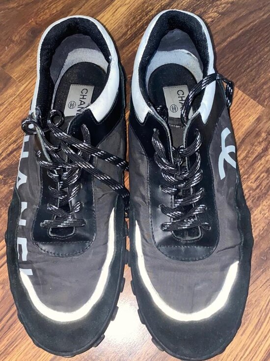 CHANEL CC Logo Black Suede Nylon Trainers Sneakers Shoes Lace Up G34086 Sz 42 main image 7